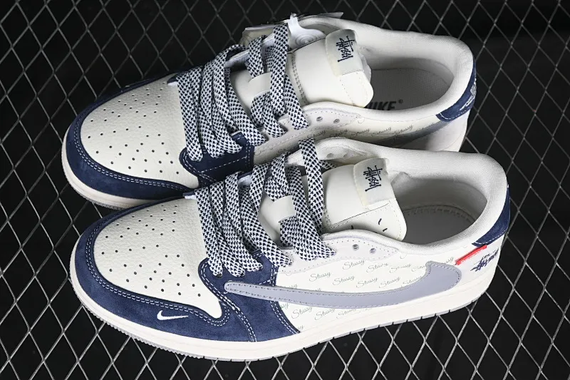 All categories Air Jordan Jordan series basketball shoes Air Jordan 1 Low High-end customized low-top sneakers Travis Scott x Fragment Design x Air Jordan 1 Low OG SP AJ1 Joe 1 Stussi co-branded Gray blue English red label Low-top cultural casual sneakers DM9288-009